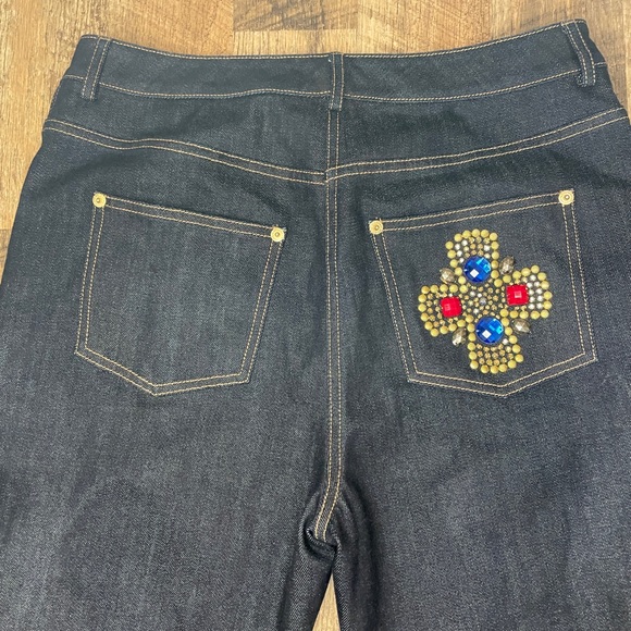 St John Denim Boot cut Jeans Jewel Rhinestone Dark wash - Picture 1 of 9